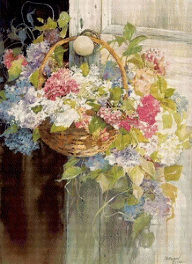 цветы в корзине - букет, акварель, цветы, корзина - предпросмотр