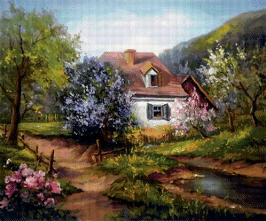 уютный домик - весна, домик, уют, сирень, сад, природа - предпросмотр