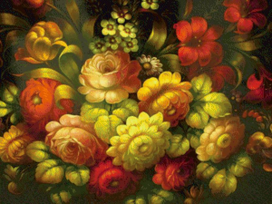 роспись с цветами - панно, арт, рисунок, букет, цветы, роспись - предпросмотр