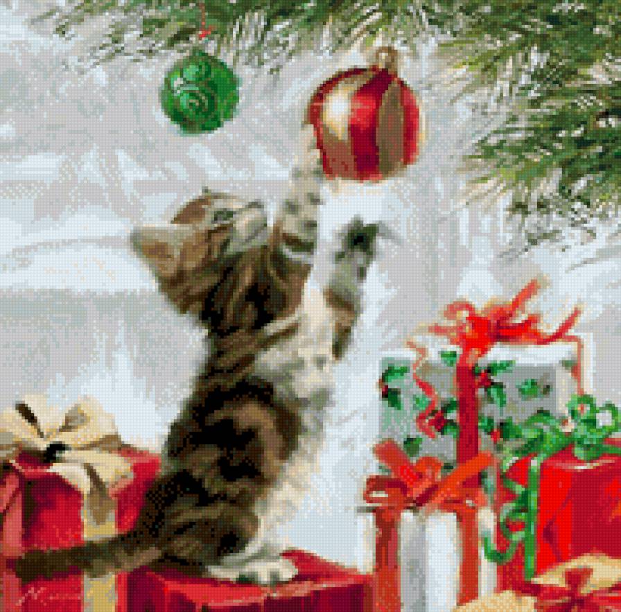 котэйка - елка, животные, котенок, новый год, игрушки - предпросмотр