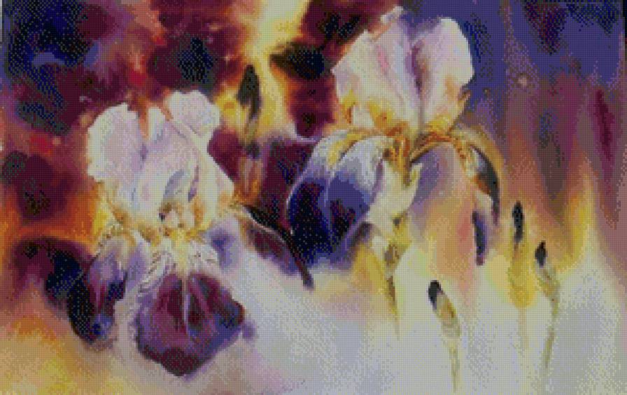 ирисы - цветы, ирисы, букет, живопись, акварель - предпросмотр