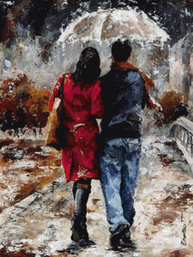 двое под дождём - дождь, пара, любовь, романтика, зонтик, чувства - предпросмотр