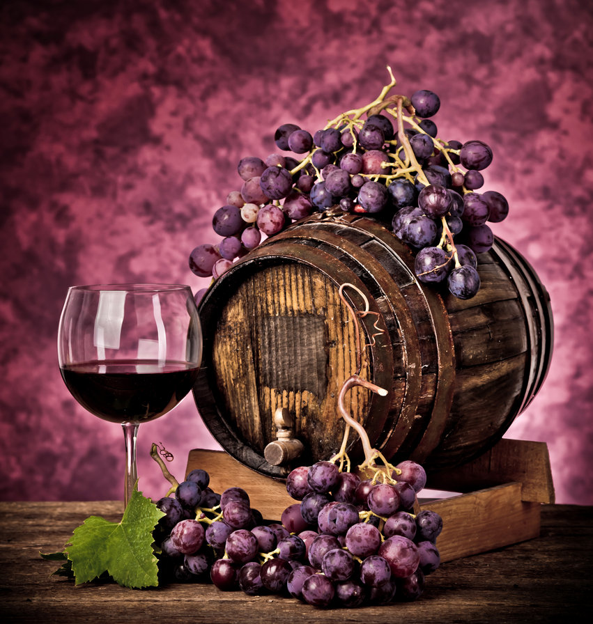 красное вино и виноград - кухня, вино, виноград, еда, натюрморт, бочонок - оригинал