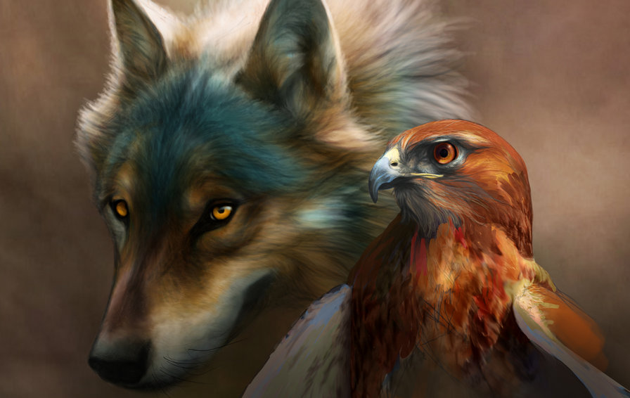 волк и орёл - природа, волк, животные, орел, птица - оригинал