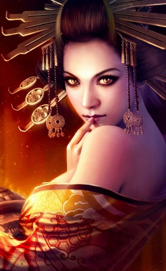 Красота женщины - женщина, взгляд, красота женщины, гейша, девушка, фэнтези - оригинал