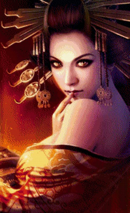 Красота женщины - женщина, красота женщины, фэнтези, гейша, девушка, взгляд - предпросмотр