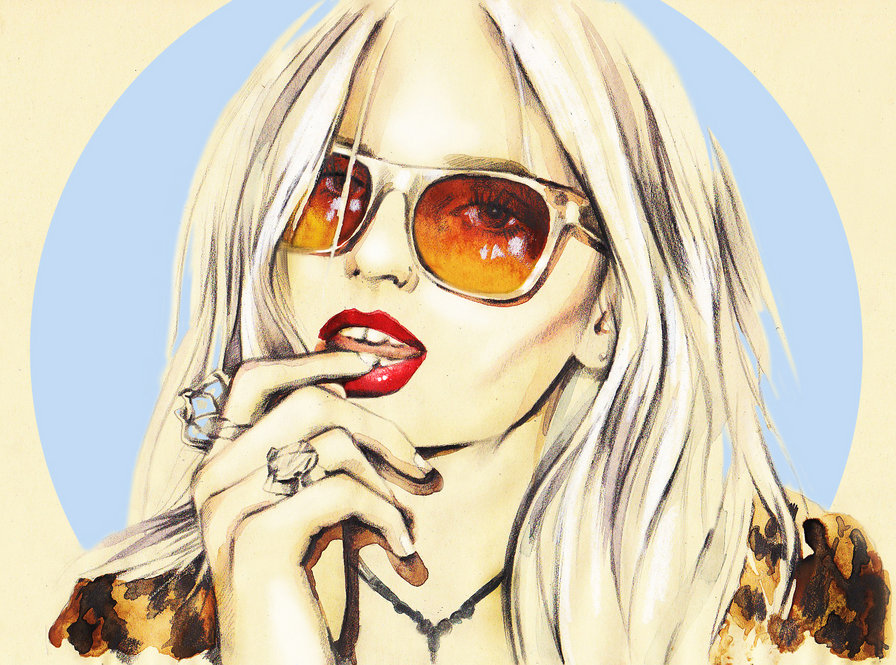 портрет девушки - очки, девушка, женщина, красота, графика, мода, портрет - оригинал