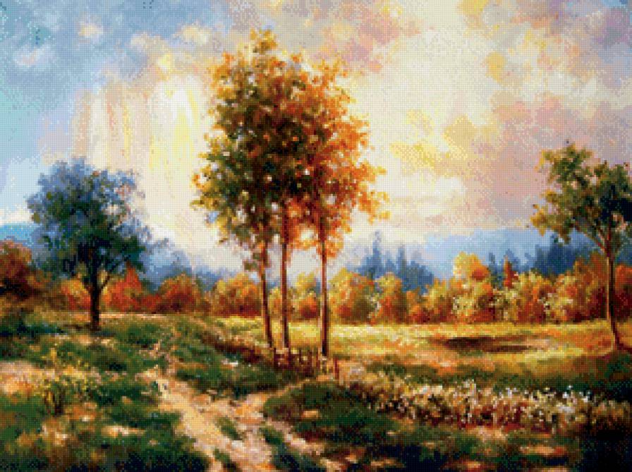 закат - живопись, цвет, фото, закат, дерево - предпросмотр