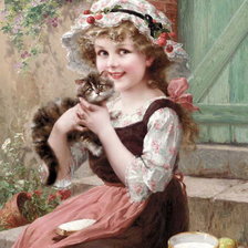 Оригинал схемы вышивки «niña con gatito de emile vernon» (№823220)