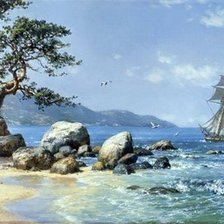 Схема вышивки «ORILLA PEDREGOSA CON BARCO»