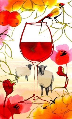картинка для кухни - вино, плоды, птица, бокал, овечка, цветы, листья - оригинал