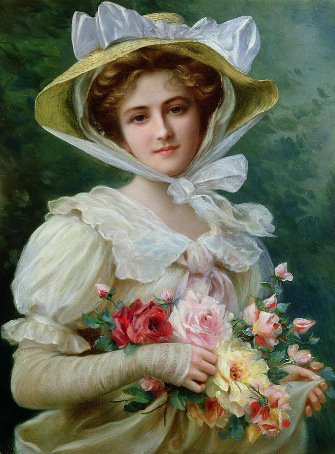 elegant-lady-with-a-bouquet-of-roses-emile-vernon - оригинал