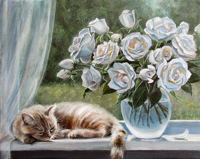 Розы и кот - оригинал