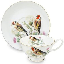 taza y plato con pajaros