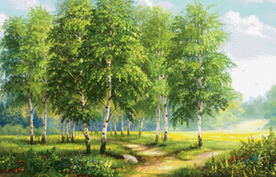 берёзы - природа, береза, дерево, лес, лето, живопись, пейзаж, цветы - предпросмотр