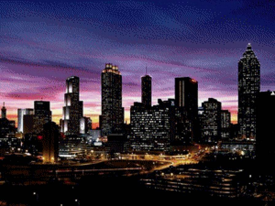 Сиреневый  закат - город ночь - предпросмотр