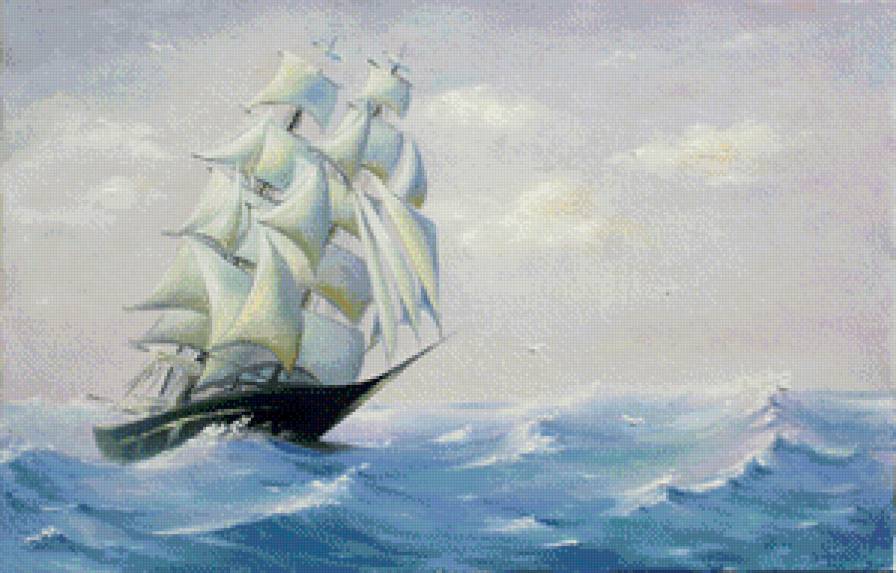 парусник - море, океан, небо, волны, парусник, чайки, паруса - предпросмотр