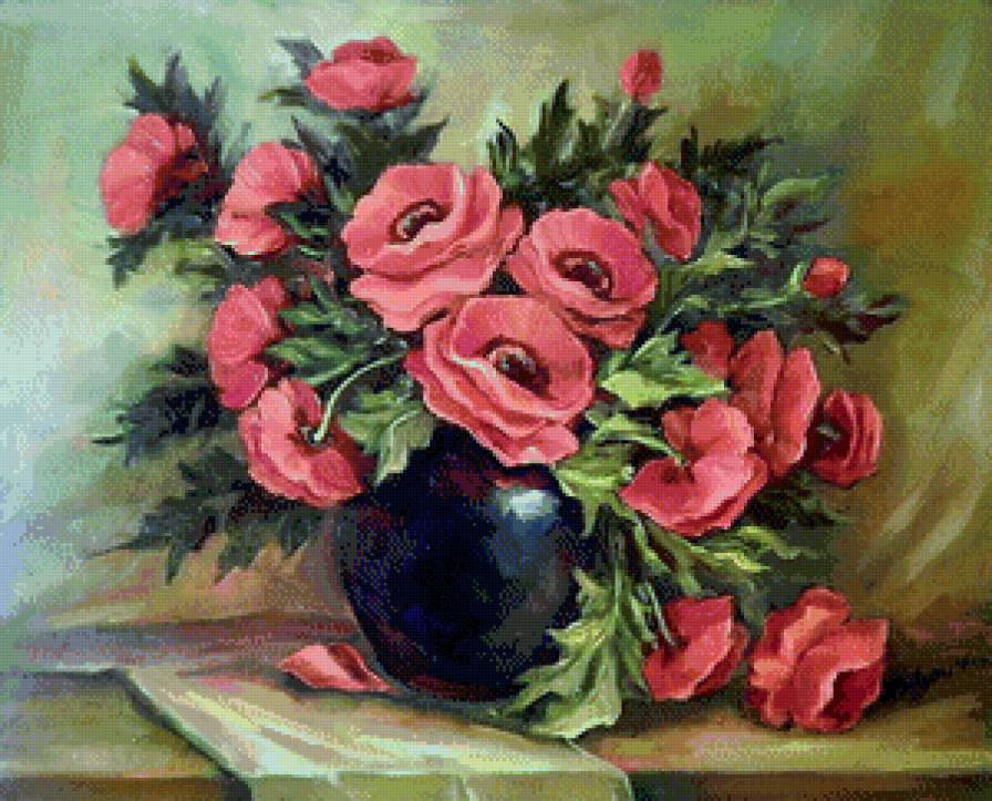 полевые маки в вазе - натюрморт, букет, живопись, маки, ваза, цветы - предпросмотр