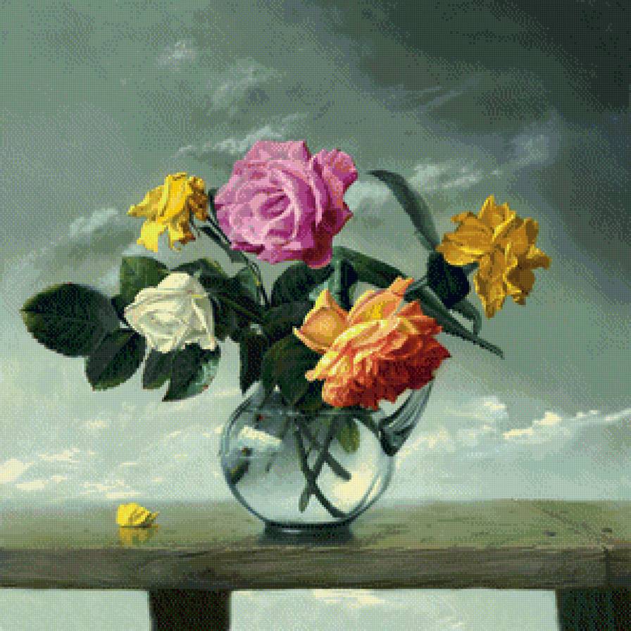 розы в вазе - ваза, натюрморт, роза, букет, цветы, живопись - предпросмотр