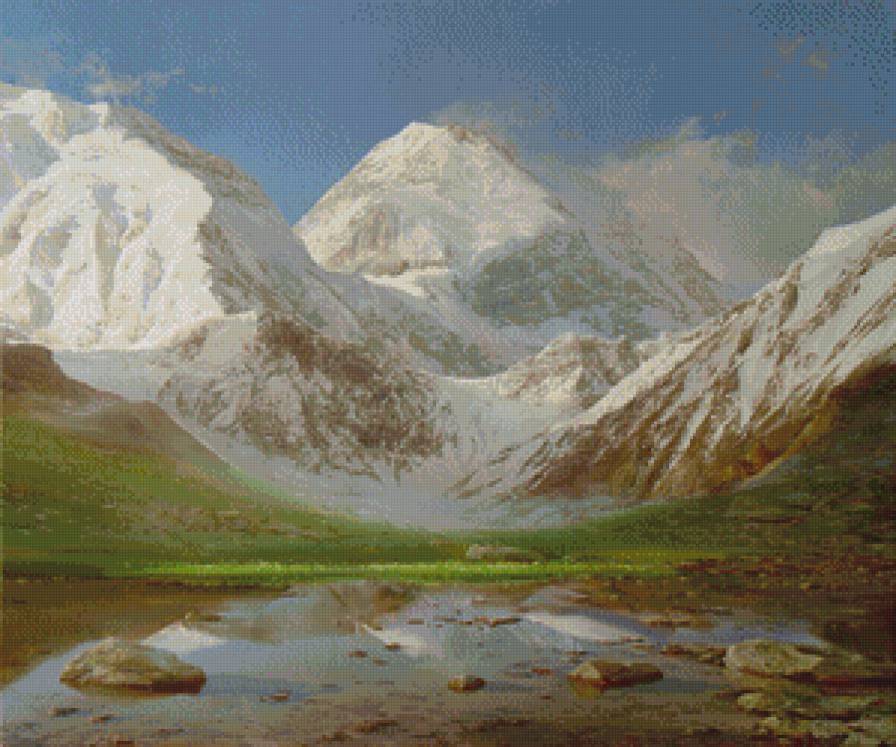 горный пейзаж - озеро, небо, снег, пейзаж, природа, горы - предпросмотр