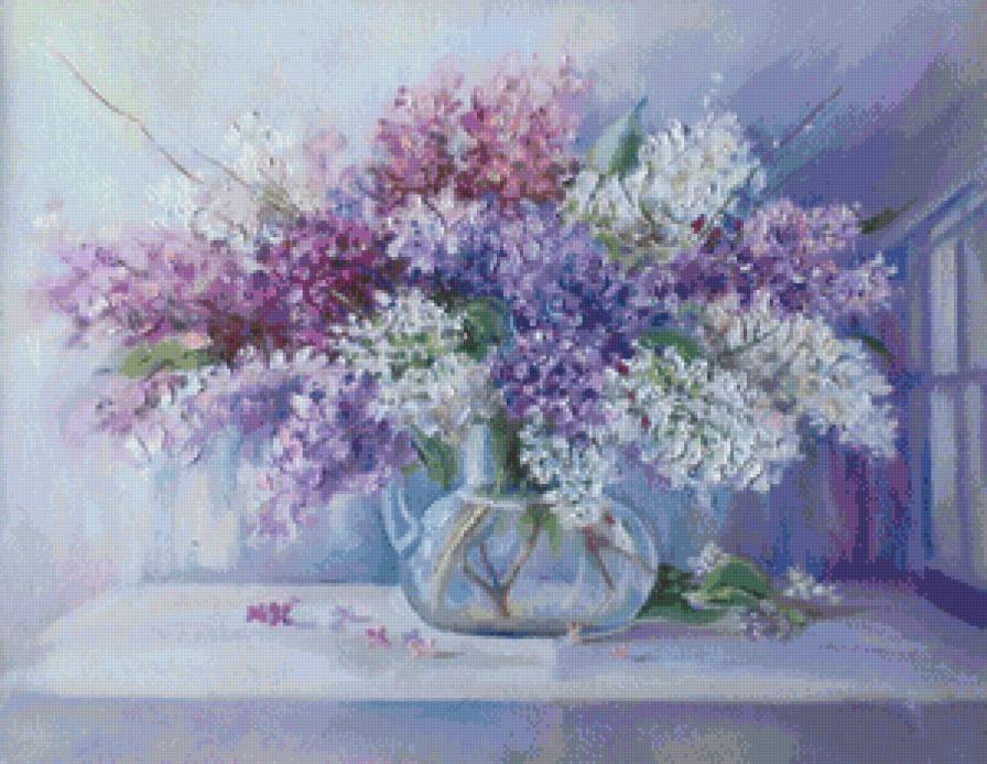 букет сирени в кувшине - букет, ваза, живопись, сирень, весна, натюрморт, нежность - предпросмотр