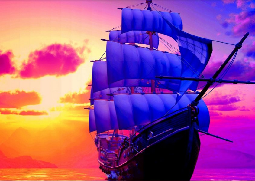 корабль на закате - закат, корабль, море - оригинал