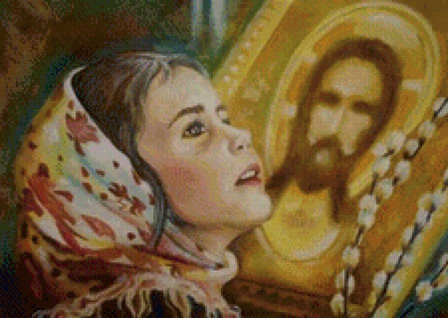 молящаяся девочка - икона, платок, верба, девочка - предпросмотр