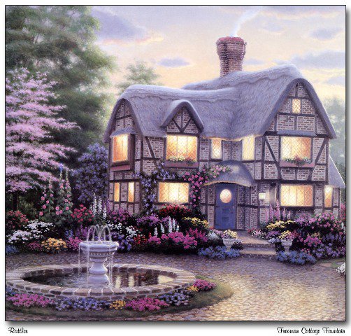 Дом с фонтаном - дом, пейзаж - оригинал