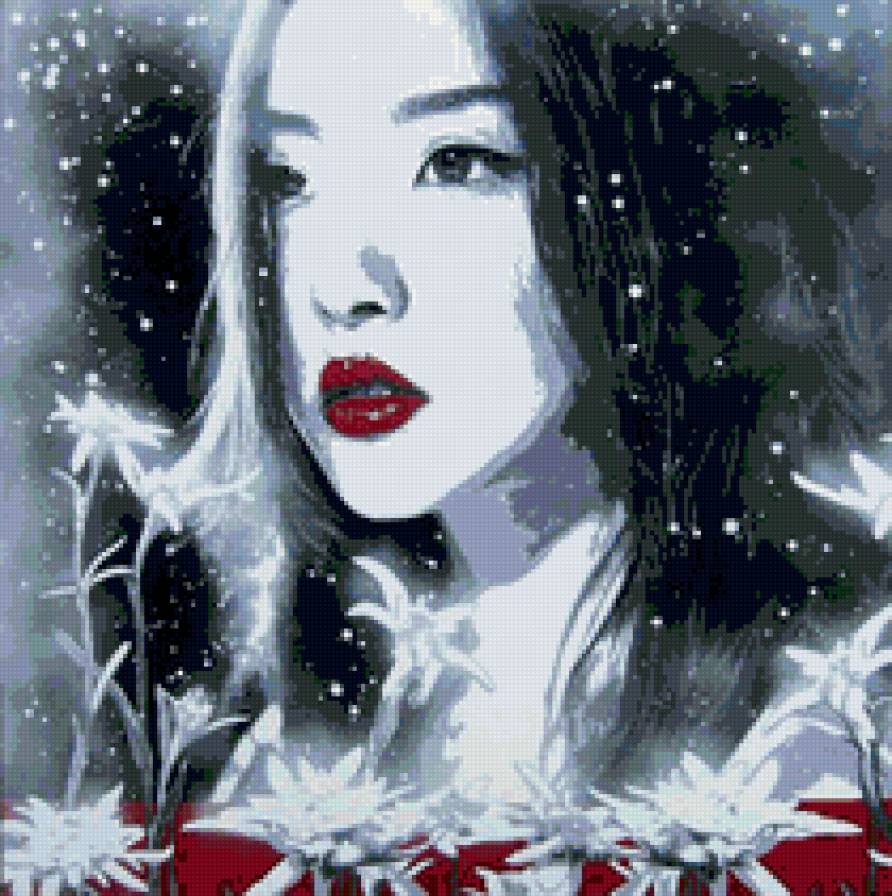 азиатская девушка - зима, цветы, девушка - предпросмотр