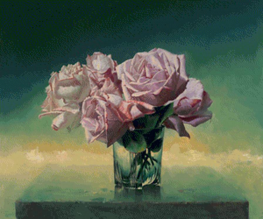 букет роз в вазе - букет, ваза, розы, панно, живопись, цветы - предпросмотр