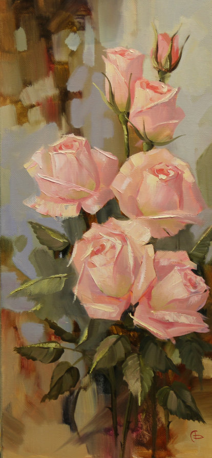 розовые розы - букет, цветы, розы, панно - оригинал