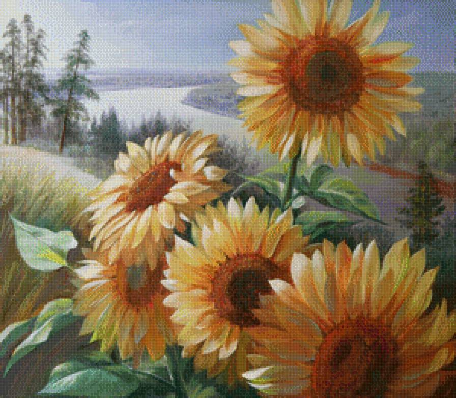 пейзаж с подсолнухами - предпросмотр