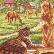 Схема вышивки «котик на крылечки»