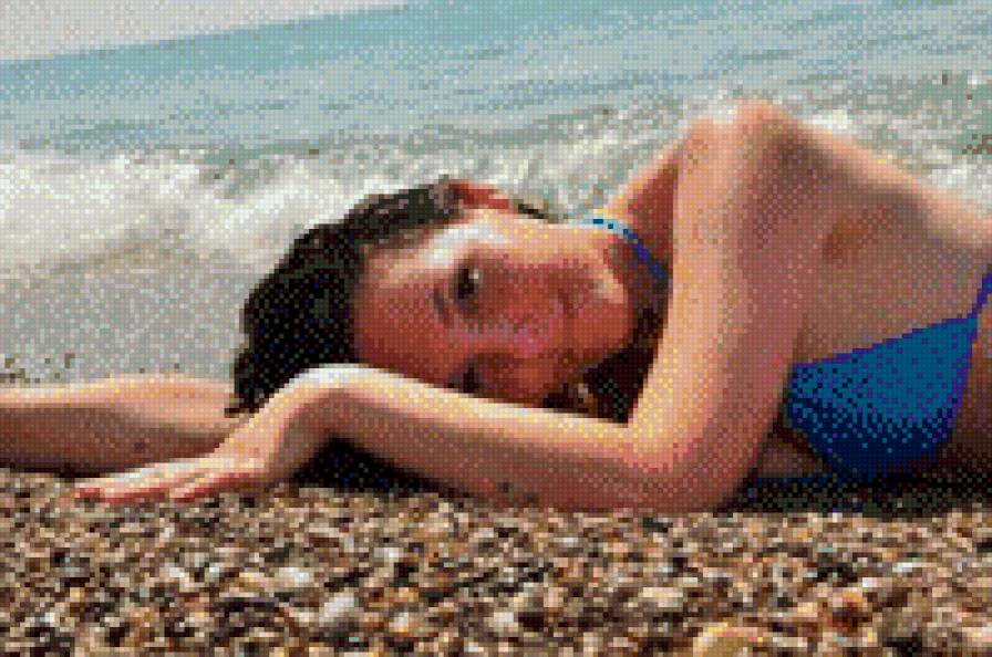 Девушка на пляже - фэнтази, вышивка, красота, романтика, крестик, любовь, девушка, пляж - предпросмотр