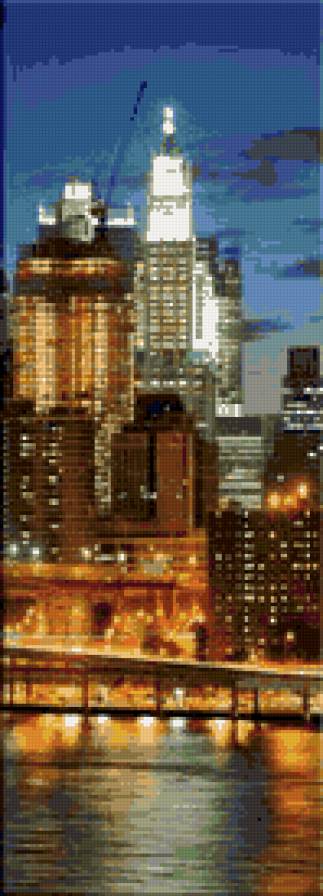 триптих Нью Йорк (часть 3) - мост, река, модуль, ночь, город, здание, new york, модульные - предпросмотр