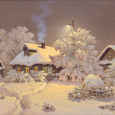 Зимой в ночной деревне
