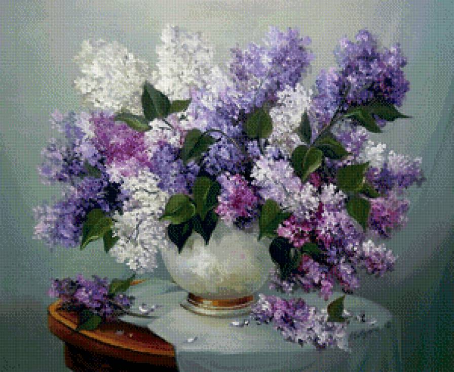 букет сирени в вазе - сирень, живопись, букет, натюрморт, весна, ваза, нежность - предпросмотр