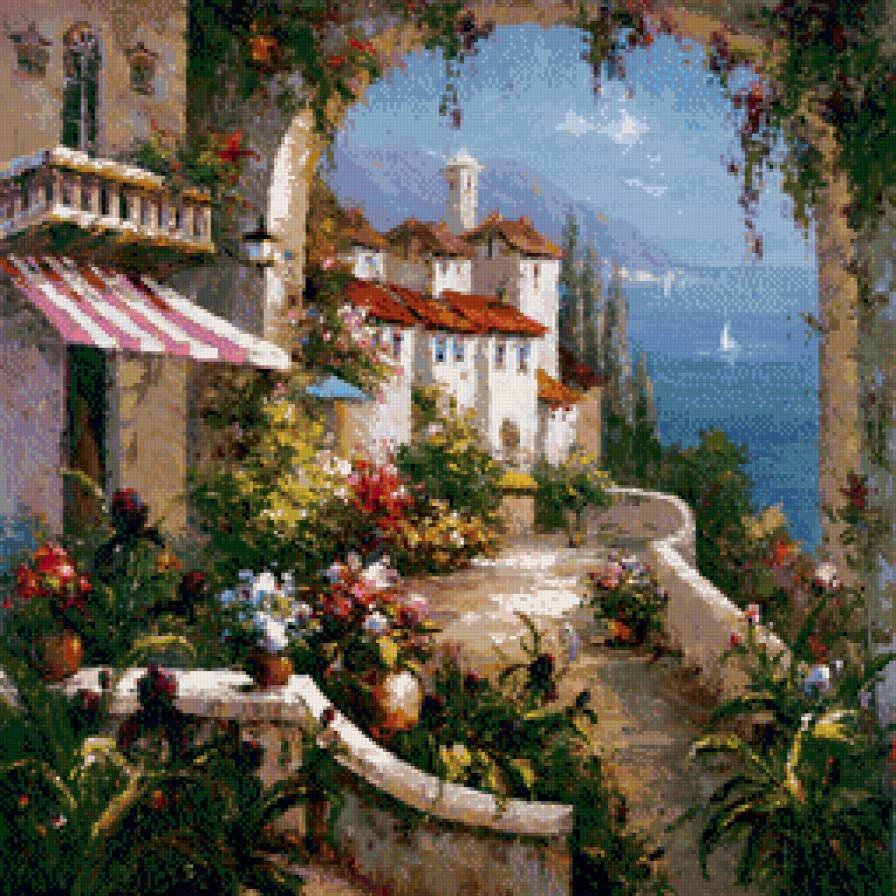 Картина - дом, море - предпросмотр