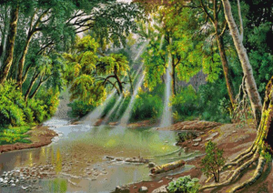 Лучи - лес, река, пейзаж, вода, природа, лето - предпросмотр