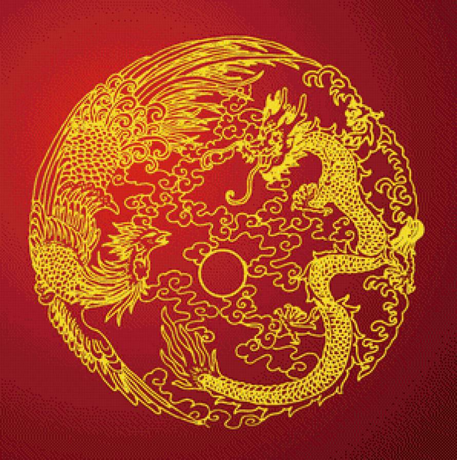 Феник-Дракон - жемчужина, феникс, дракон, инь-ян - предпросмотр