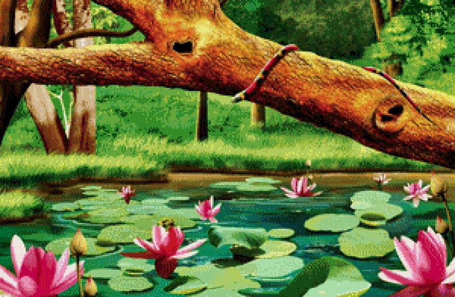 пруд с лилиями - арт, акварель, пруд, живопись, кувшинка, лилия - предпросмотр