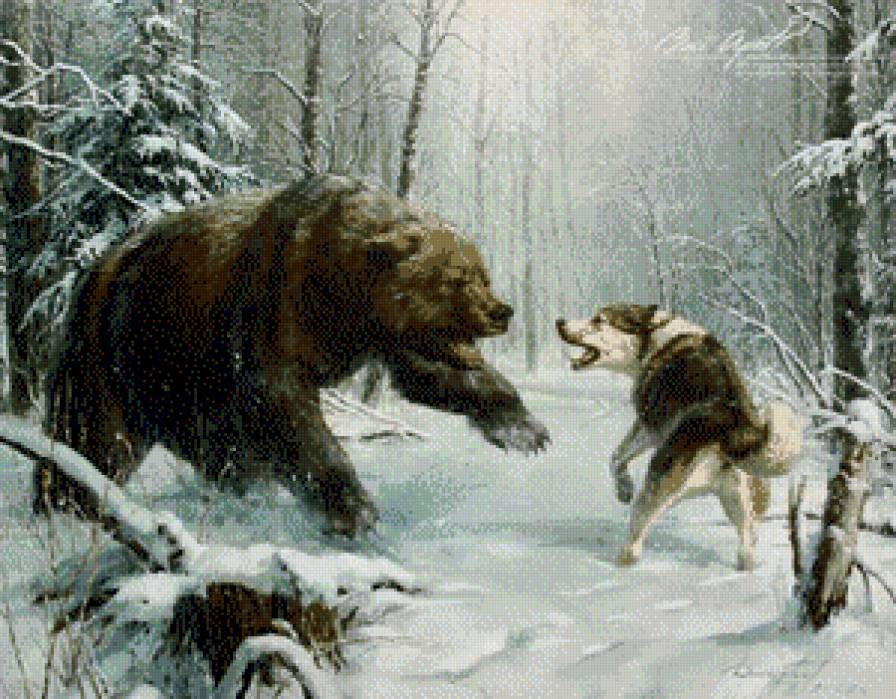 охота - лайка, природа, медведь, охота - предпросмотр