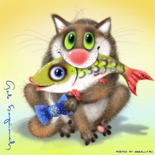 Большой улов - животные, рыба, улов, подушка, кот - оригинал