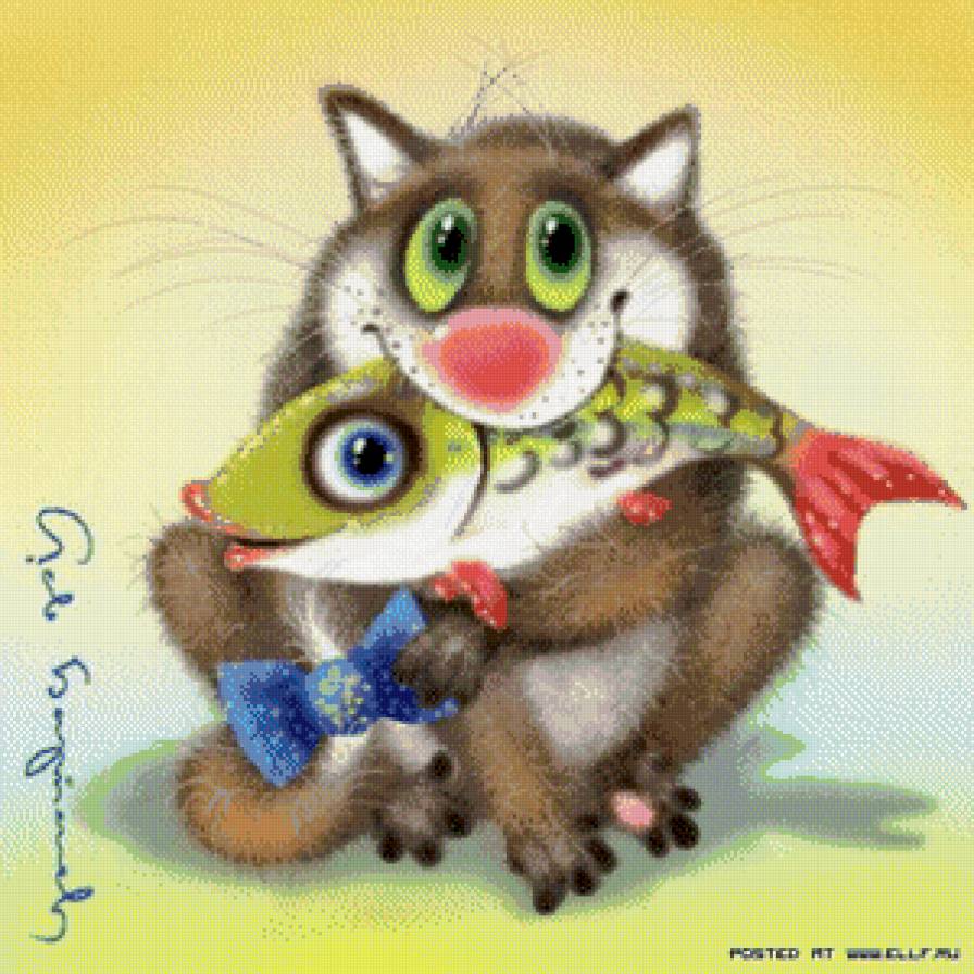 Большой улов - рыба, животные, кот, подушка, улов - предпросмотр