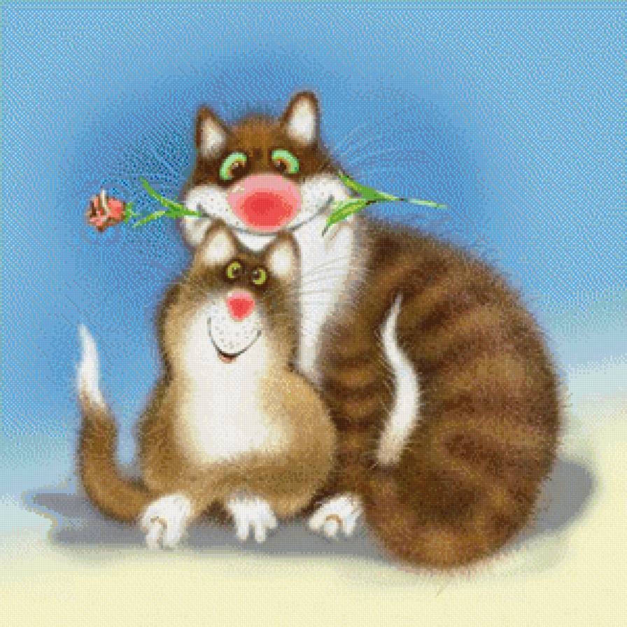 Кошачья любовь - кот, пара, животные, растения, любовь, подушка, кошка, роза - предпросмотр