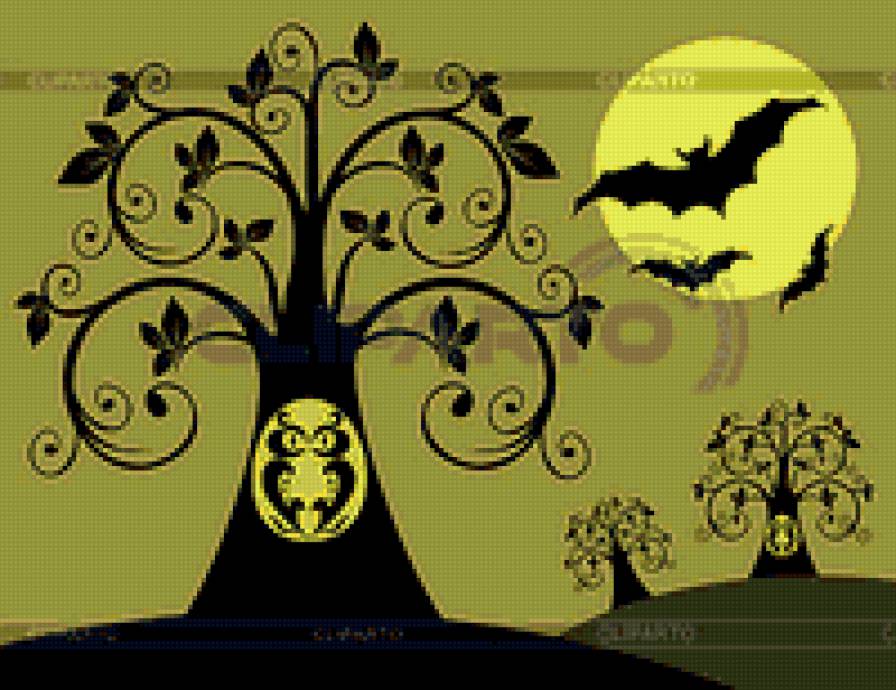 Хеловин - сова, хелоувин, пять летучих мышей, оберег - предпросмотр