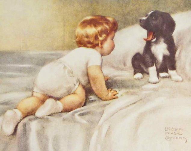 малыши - животные, спать, щенок, ребенок, люди - оригинал