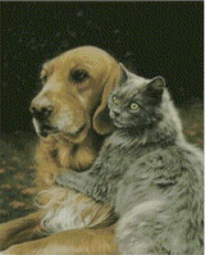 Верные друзья - собака, кот - предпросмотр