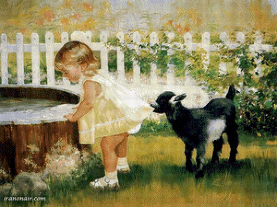 малышка - животные, дети, девочка, козленок - предпросмотр