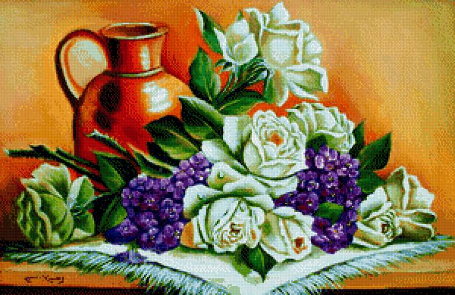 серия "натюрморт" - кувшин.цветы.розы - предпросмотр